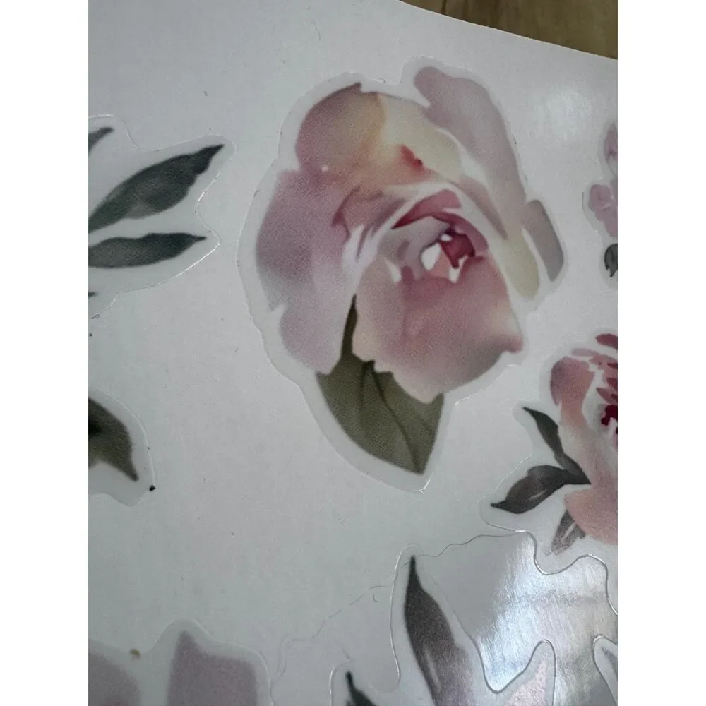 Toarti Vinyl Wall Decals Pink Poppy Roses Flowers Leaves Peel & Stick Decor (54)